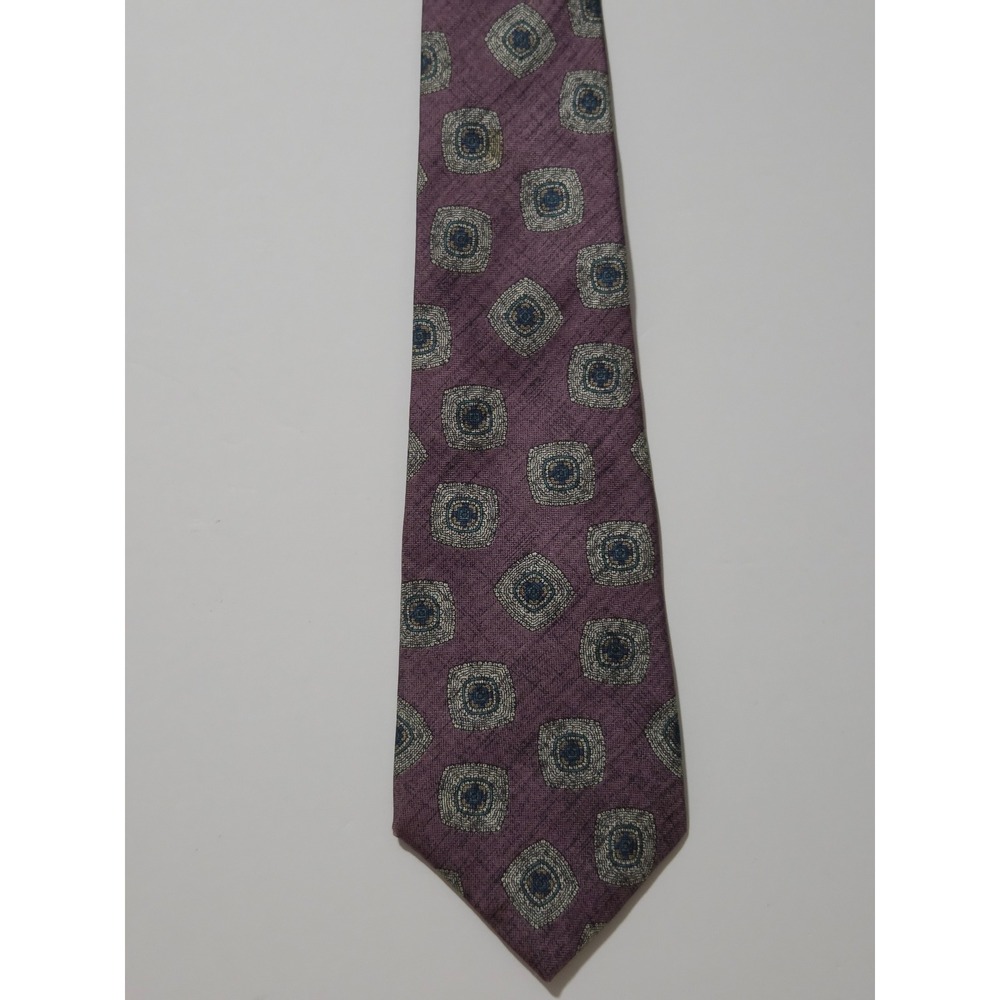Oscar de la Renta Couture Mens Silk Tie Purple Geometric Medallion Designer